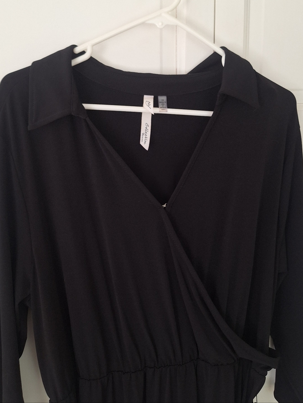 NY Collection black collared faux wrap maxi dress